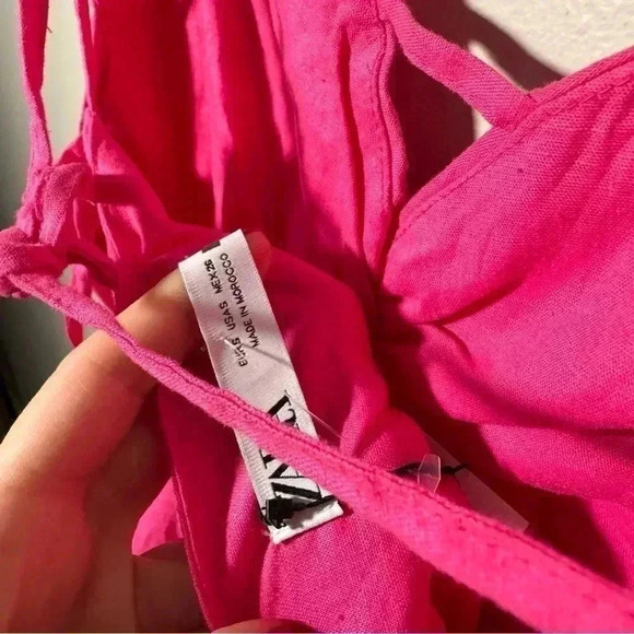 NWT ZARA DRAPED BEADED LINEN BLEND DRESS BLOGGERS FAV Barbie Pink S - Picture 8 of 9
